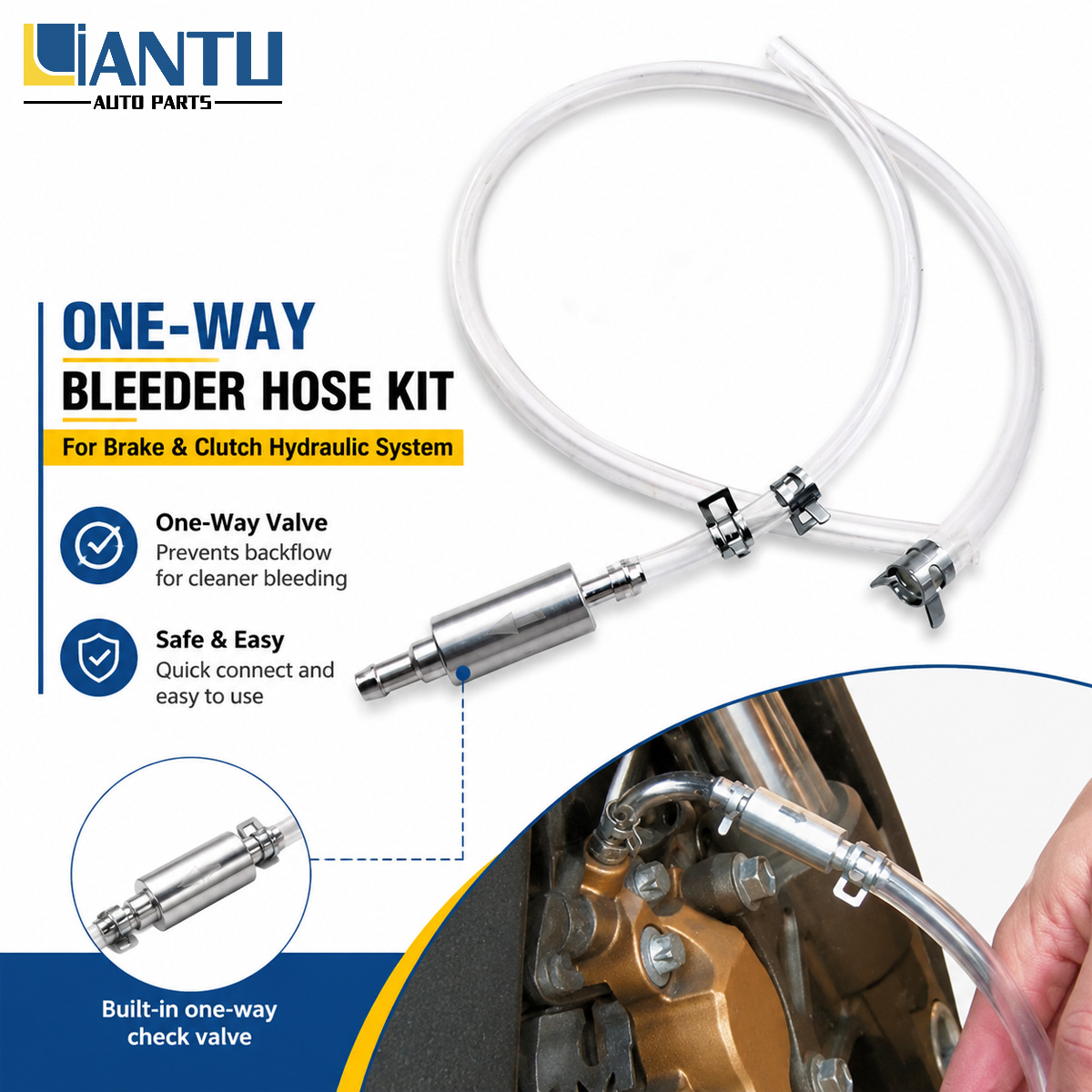 Brake Bleeder Kit - PINMOAP ブレーキエア抜きホース（ワンウェイバルブ付き）クリアチューブ クイックコネクト フルードブリーダーキット 車・バイク修理用ガレージツール
