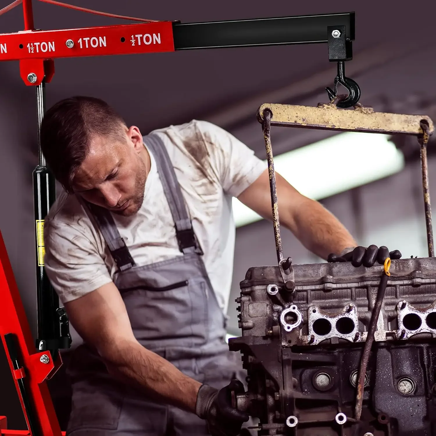 Engine Hoist Crane - エンジンホイスト、2トン（4000ポンド）ヘビーデューティー折りたたみ式油圧エンジンクレーンホイスト、チェリーピッカー、ショップクレーンホイストリフト（港湾用）